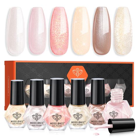 Set De Esmaltes De Uñas Modelones 6 Colores Blanco Perla Rosa Nude Venta Internacional