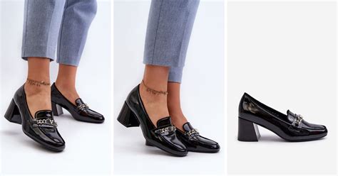 Black Patent Low Heel Court Shoes With Decoration Dancing Shoez