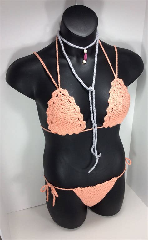 Crochet Bikini Sexy Peach Bikini Swimwear Set Crochet Swimwear Sexy Biniki Swimwear