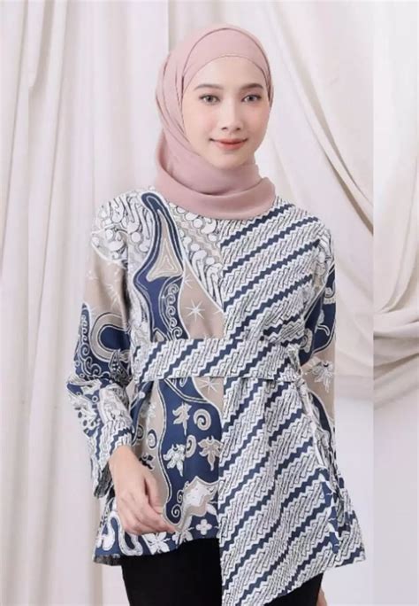 Jual Elegant Batik Blouse Batik Lintang Navy Premium Elegant Bk