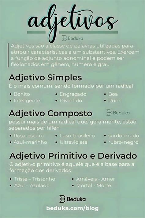 Classe Gramatical Dos Adjetivos - Aprenda o que são adjetivos | Grau dos adjetivos, Classe de palavras ...