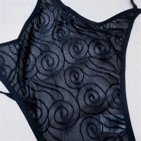 Strappy Open Crotch Lingerie Set With See Through Lace Tie Up Halter And Ribbon Detailing