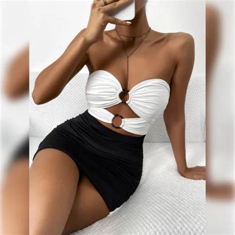 Sexy One Piece Cutout Womens Swimsuit With Metal Accessories Tie Strap Bikini Bikini And