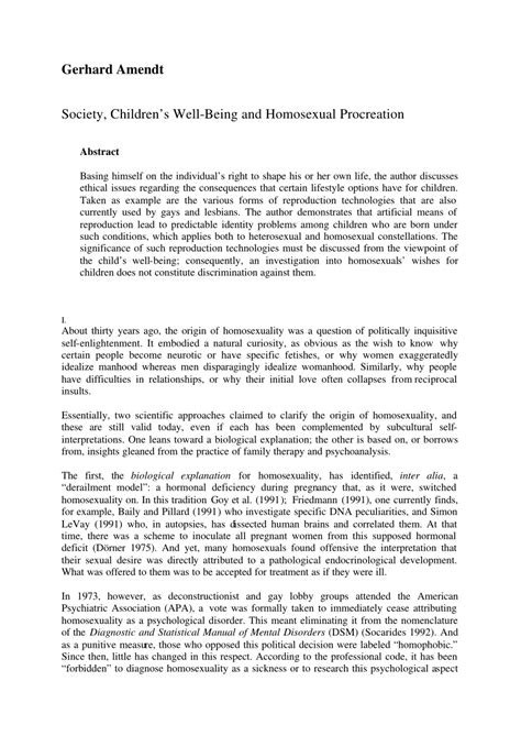 Pdf Homosexual Procreation And Gay And Lesbian Parenting