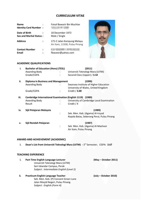 Contoh Cv Terbaik Fresh Graduate Malaysia Cara Membuat Cv Curriculum ...