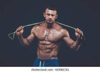 Bodybuilder Naked Torso Smoked Sausage One Stock Photo Edit Now 1680414967