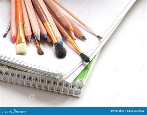 Colored Pencils And Paint Brushes Royalty Free Stock Image Image