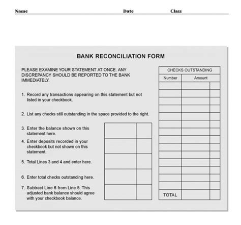 Form To Reconcile Checkbook