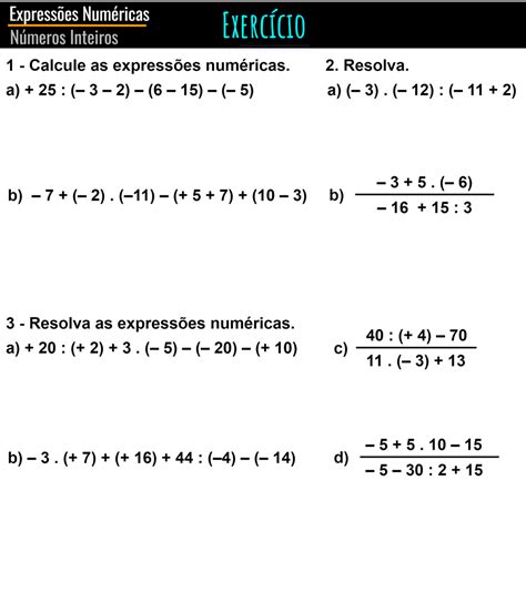 Expressões Numéricas 7 Ano Com Números Positivos E Negativos