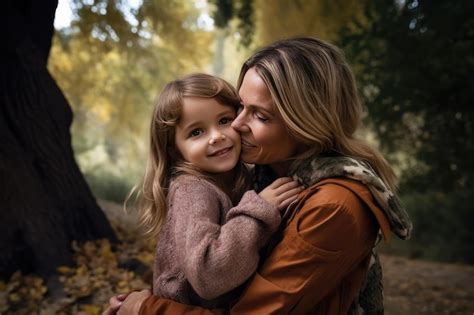 Premium AI Image Happy Mature Woman Embracing Her Daughter In A Park