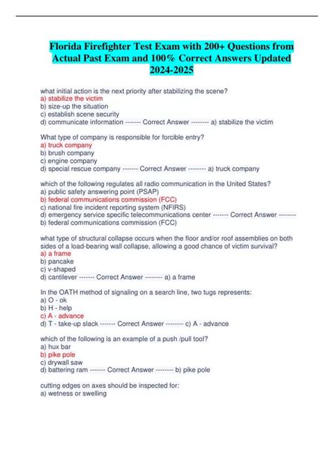 Florida Firefighter Test Exam with 200+ Questions from Actual Past Exam