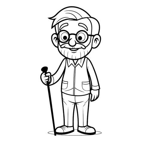 Premium Vector Grandfather Black And White Cartoon Illustration Of A