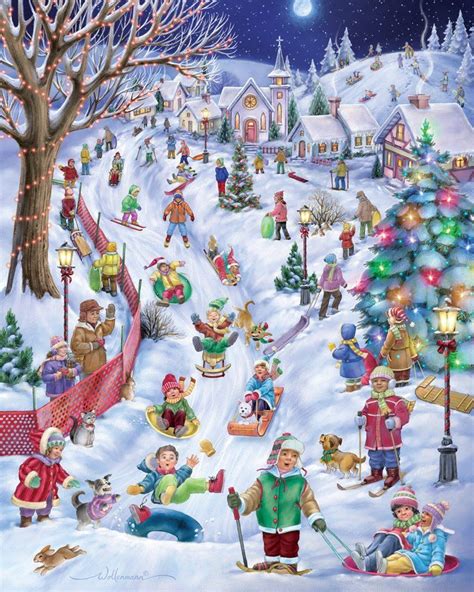 Vermont Christmas Company Sledding Hill Jigsaw Puzzle 1000 Piece 30 X24