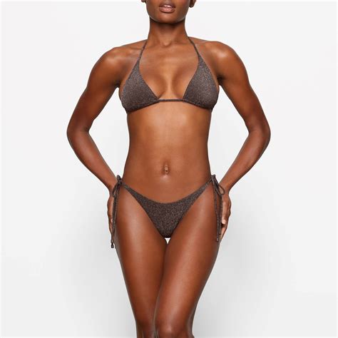 Skims Glitter Swim Triangle Tie Bikini Top For Cheap Cocoa Womens Swim