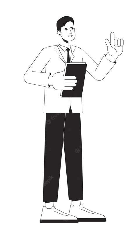 Premium Vector Male Project Manager Holding Paperwork Flat Line Black