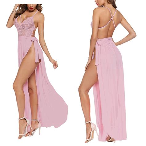 Women One Piece Lingerie Deep V Lace Bodysuit Mosaic Lace Teddy Mesh Skirt Sleepwear Sexy