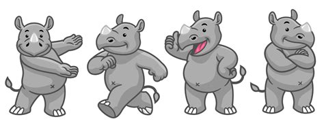 set cartoon character of funny rhino 23155063 Vector Art at Vecteezy