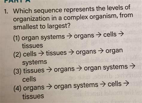 Solved 1 Which Sequence Represents The Levels Of Organization In A