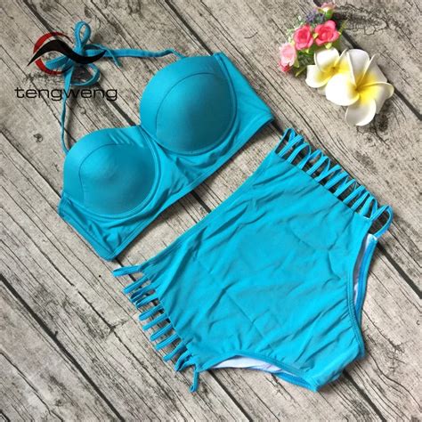 Tengweng Push Up Women Swimwear Two Pieces Brazilian Bikini Retro Bandage Swimsuit Cheap