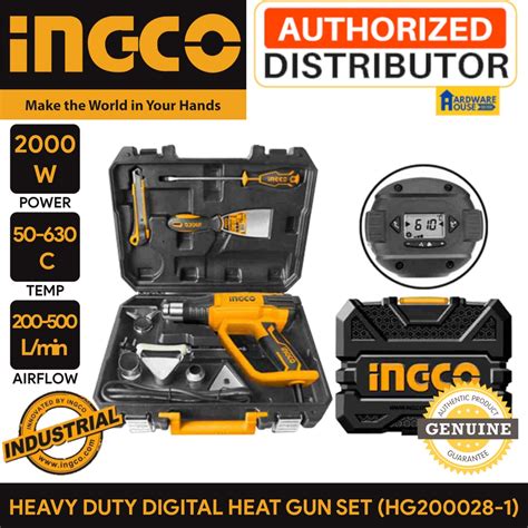 Original Ingco Digital Hot Air Heat Gun Tools Set W Industrial Series Heavy Duty Hg