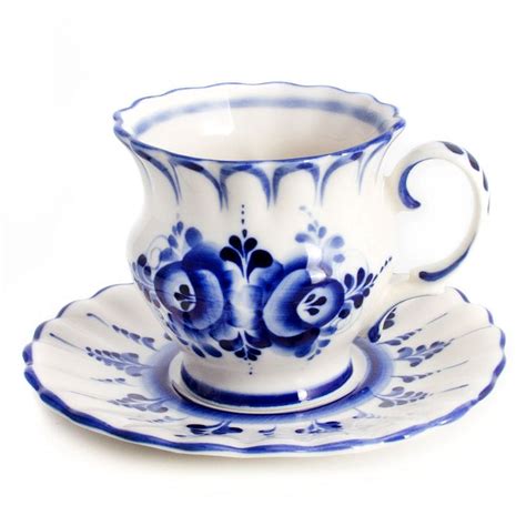 Чашка с блюдцем "Лето". Гжель | Tea cups, Porcelain tea set, Tea cups ...