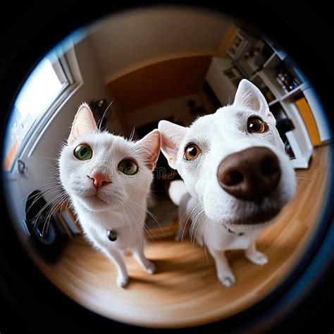 A Dog And A Cat Looking At The Camera Stock Photo Image Of White