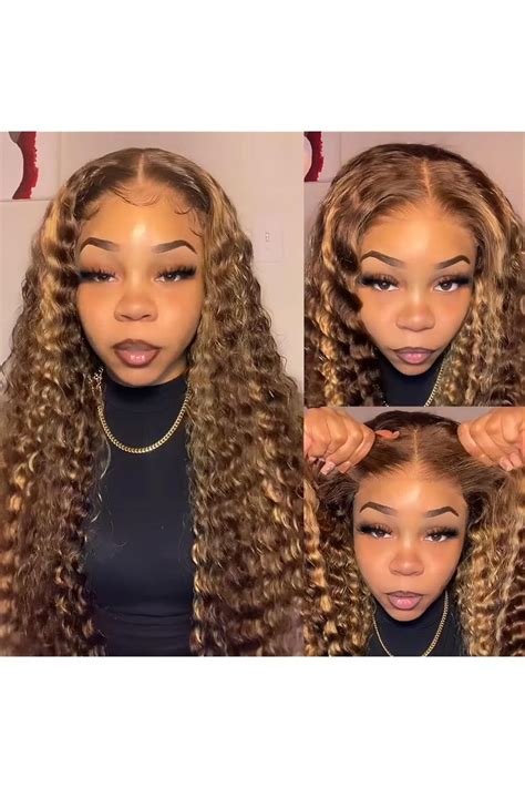 ISEE Hair Highlight Blonde Wear And Go Glueless Deep Wave Wig Human Hair Pre Plucked No Glue Pre