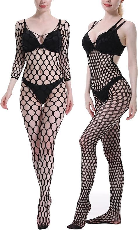 Manzi Pieces Womens Sexy Fishnet Bodysuit Mesh Bodystockings One