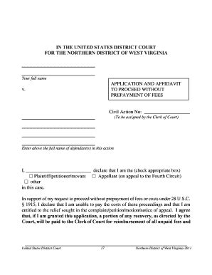 Fillable Online Wvnd Uscourts Petition And Affidavit To Pay Without