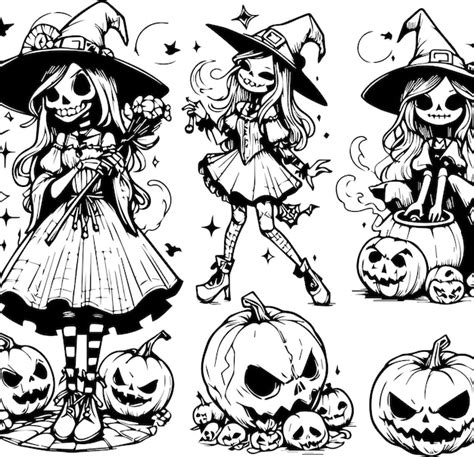 Free Vector Halloween Witch Outline Drawing Premium Ai Generated Vector