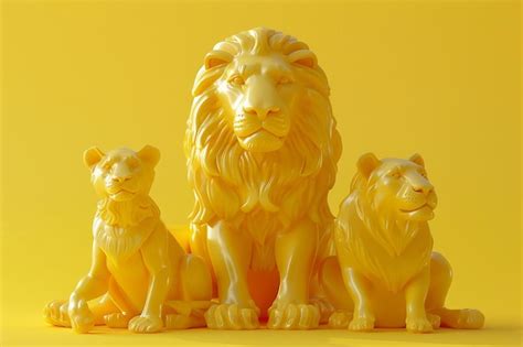 Premium Photo Three Lions Are Sitting On A Background