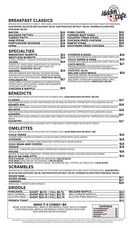 Menu - Hidden Cafe