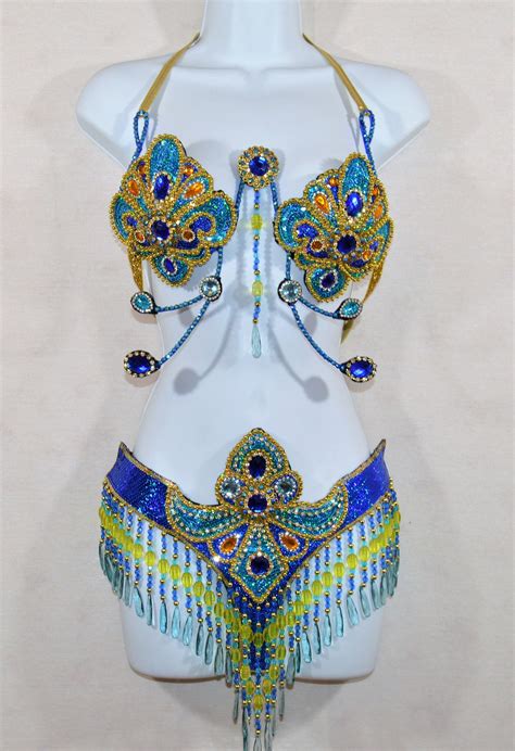 Brazilian String Belly Dance Rio Carnival Samba Lux Bikini Costume Waistband Bra Cabaret Show