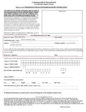 Fillable Online Commonwealth Of Massachusetts Sex Offender Registry