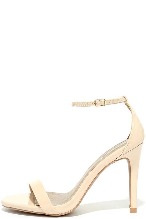 Chic Nude Single Sole Heels Patent Vegan Leather Heels Ankle Strap Heels Lulus