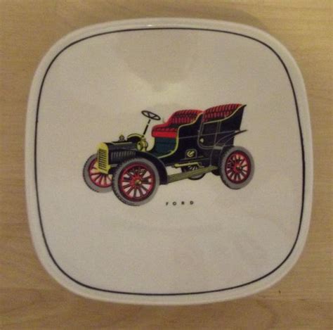 Vintage Gray S Pottery Pin Dish In FORD Motorcar Print Catch All