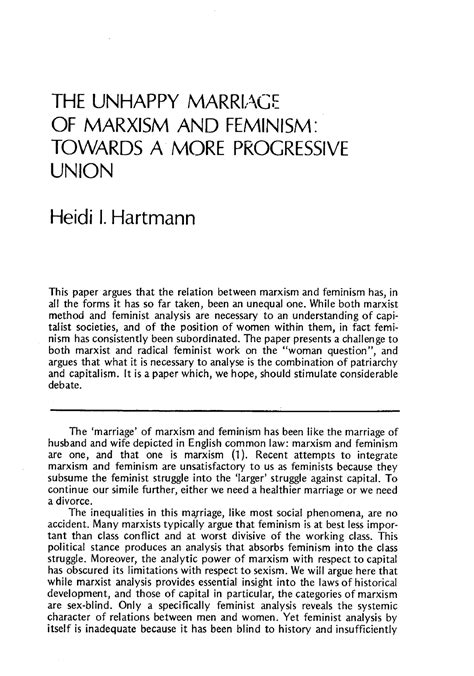 Heidi Hartmann Unhappy Marriage 1979 THE UNHAPPY MARRIAGE OF MARXISM