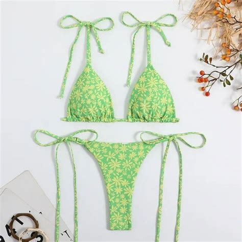 Sexy Flower Print Bikini 3 Women Swimsuit Female Swimwear Thong Bikinis Set Brazilian Halter