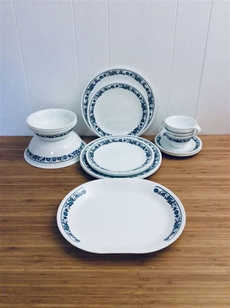 Vintage Corelle Old Town Blue Dinnerware Set Of Retro Etsy Blue