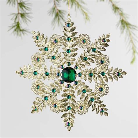 Cost Plus World Market Metal And Gem Flower Snowflake Ornaments Set Of