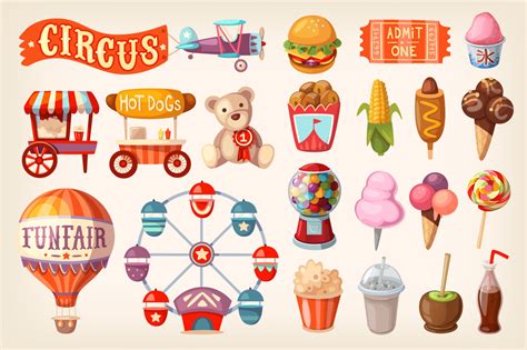 Set Of Fun Fair Food And Elements Illustrations Creative Market