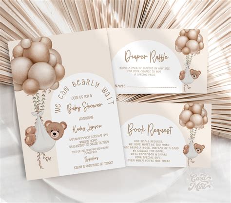 EDITABLE Teddy Bear Hot Air Balloon Invitations Bearly Wait Arch Set Baby Shower Minimal Invite