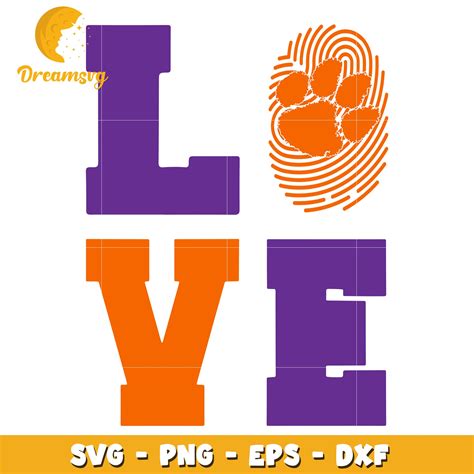 Clemson Paw Print Love Svg Cut File Dreamsvg Store