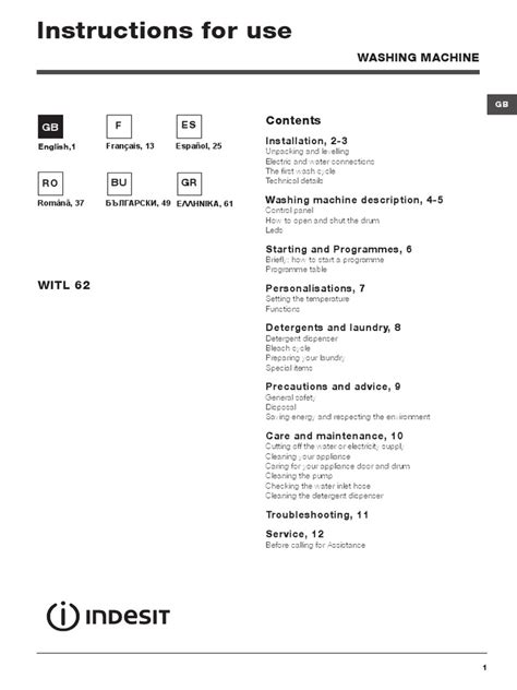 Indesit WITL 62 | PDF | Ac Power Plugs And Sockets | Washing Machine