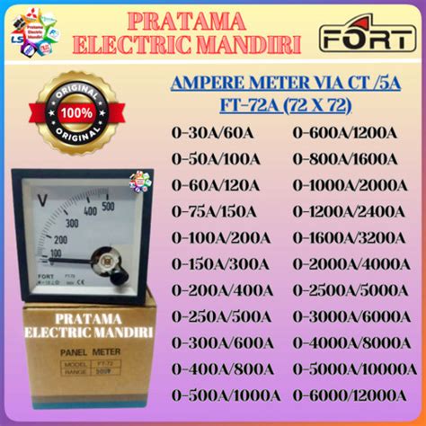 Jual FORT ANALOG AMPERE METER FT 72A FT72 FT72A VIA CT 72X72 72 X 72