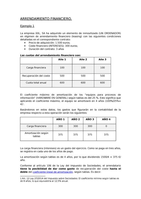 Caso Pr Ctico Leasing Arrendamiento Financiero Ejemplo La Empresa