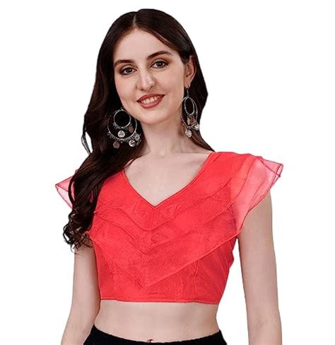 Buy Pujia Mills Women's V Neck Orgenza Three Layer Ruffle Sleeve Frill ... 