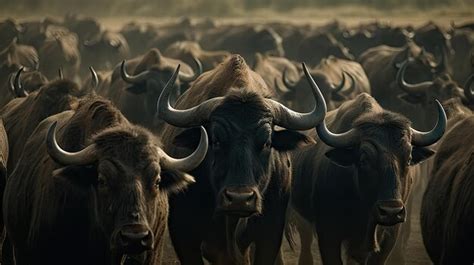 Premium AI Image | illustration of a herd of wild buffalo in the middle ...