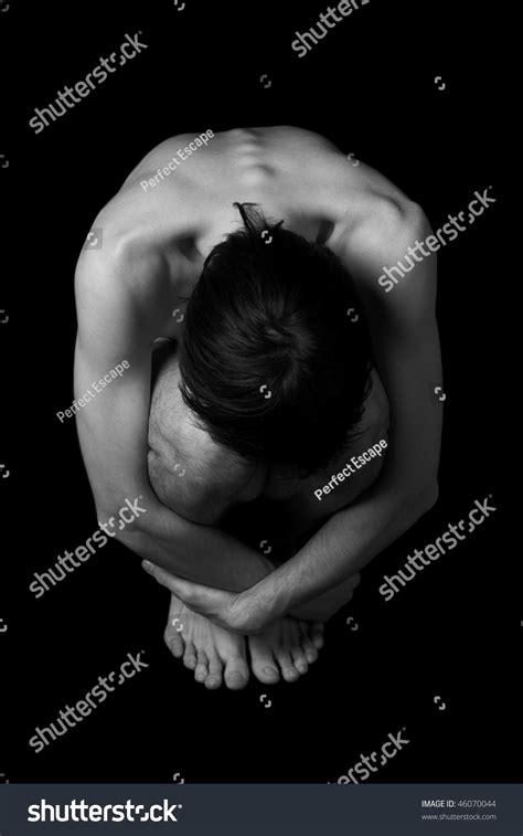 Naked Man Sitting On Black Background Stock Photo 46070044 Shutterstock
