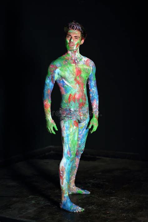 Naked Man Covered In Paint In The Stock Photo Image Of Hair Colored 313622872